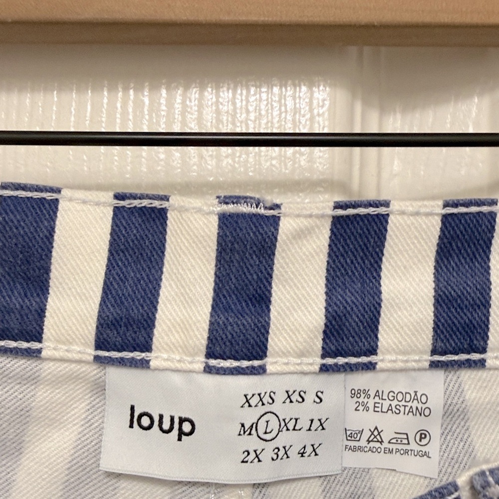 NWOT LOUP Simone Wide Crop Pants in Navy Striped - Picture 7 of 10